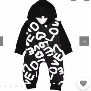 Brand New Black &White Love 12-18M Hooded Onepiece